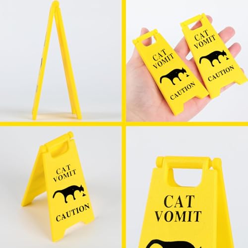 Yellow 5-Inch Dog and Cat Vomit Caution Sign 3-Pack - Humorous Pet Safety Warning Signs