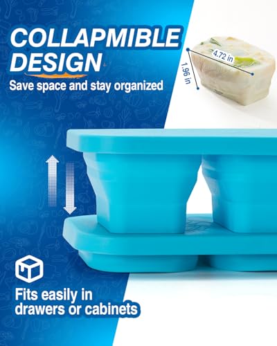 Collapsible Silicone Freezer Tray with Lid - 2 Pack, Blue
