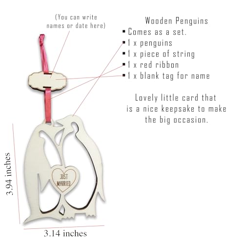 Penguin Wedding Greeting Card with Keepsake Wooden Windcatcher