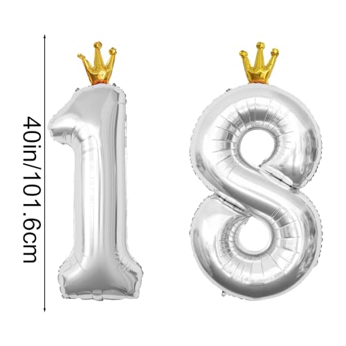 40 Inch Silver 18 Crown Balloon Set for Birthday & Wedding