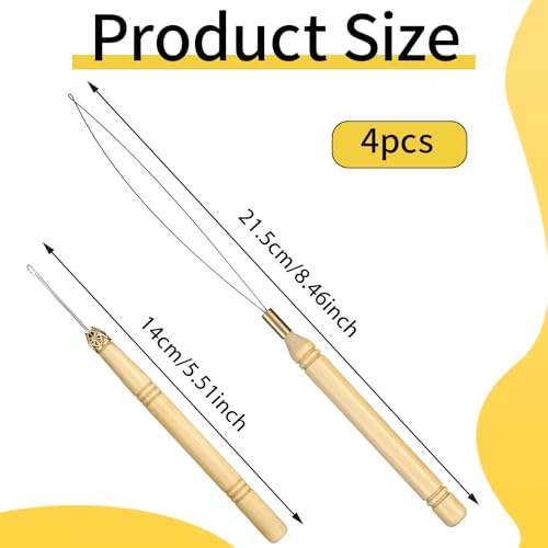 Hair Extension Loop Needle Threader Pulling Hook Tool Kit - 4 Pack