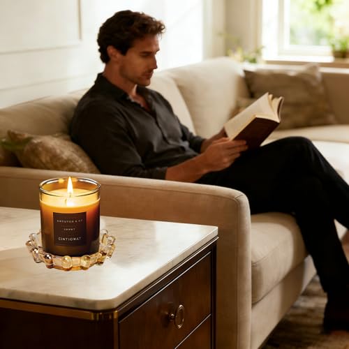 Bubble Smoky Glass Candle Holder - Amber Decorative Tray for Home Decor