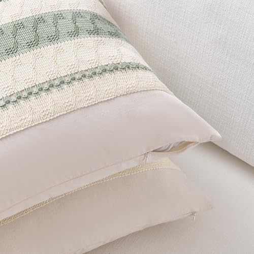 Sage Green Boho Lumbar Pillow Cover - 12x20 Inch Decorative Case