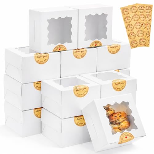 Homrelaxy 30 Pack Cookie Gift Boxes with Windows - 4x4x2.5 Inch Bakery Packaging Set