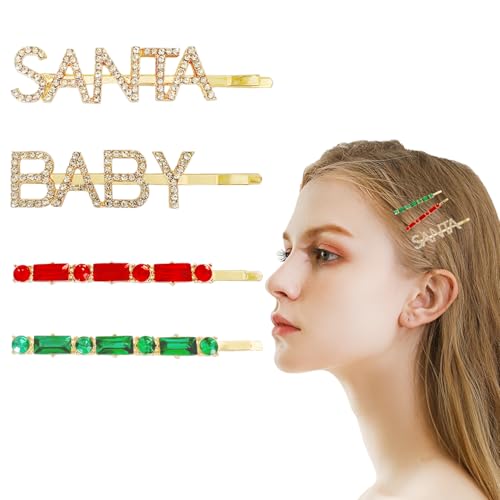 Arogheiz 4 Pcs Christmas Rhinestone Hair Clips Crystal Bobby Pins