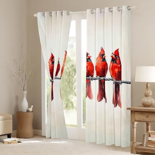 Feelyou Red Cardinal Darkening Curtains - 42 x 63 Inch Bedroom Drapes, Pack of 2