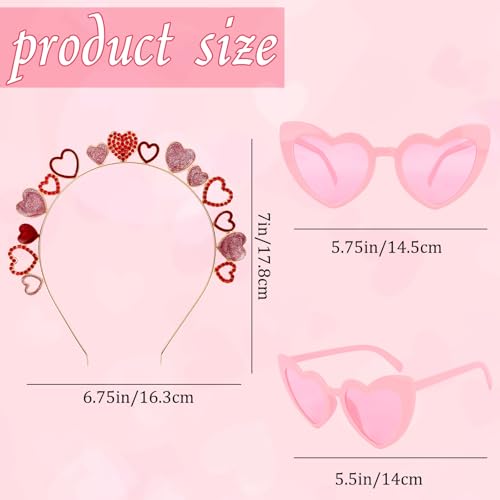WHAVEL Valentine's Day Heart Headband and Rhinestone Sunglasses Set
