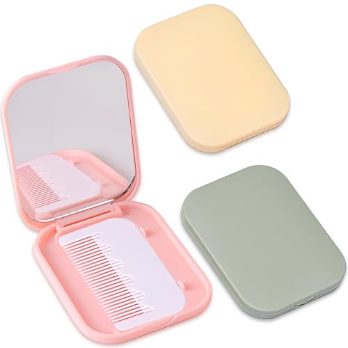 Jaasuee Folding Compact Pocket Mirror and Comb Set - Travel Makeup Mirror
