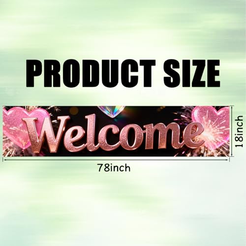 Welcome Home Banner with Pink Glitter Heart - 78.7" x 17.7" Polyester