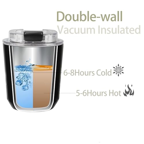 DEQIANG Insulated Travel Coffee Cup with Lid - 8.5 oz Black