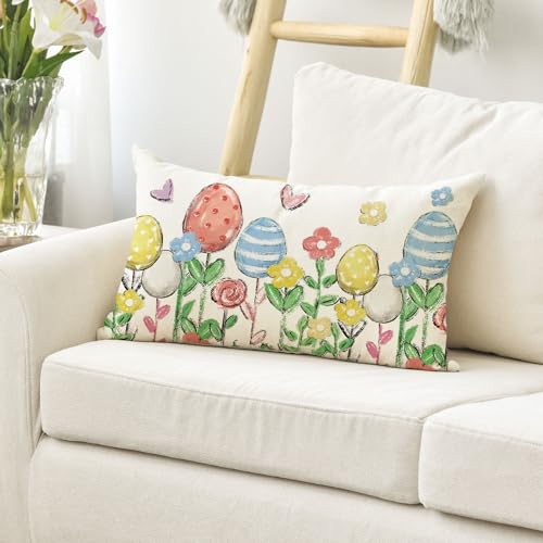 Easter Eggs Flowers Throw Pillow Cover 12x20 Inch Sofa Cushion Case Home Decor