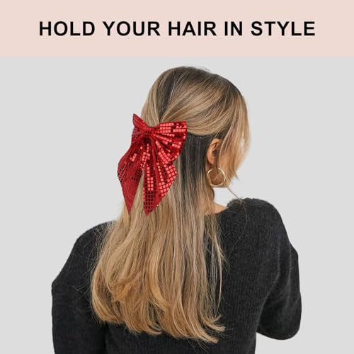 ANBALA Red and Green Sequin Hair Bows with Alligator Clips