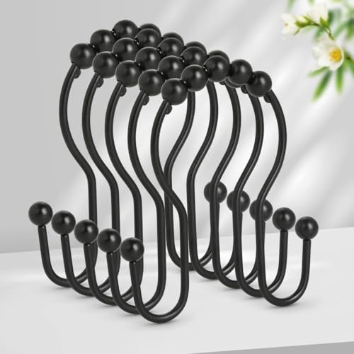 Resze 12PCS Black Shower Curtain Hooks - Rust Proof & Smooth Glide