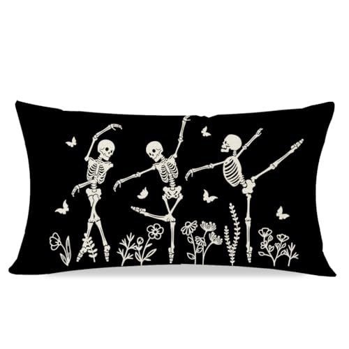 PANDICORN Halloween Throw Pillow Cover - Dancing Skeleton 12x20