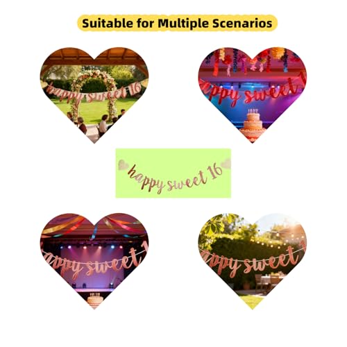Happy Sweet 16 Banner - Rose Gold Birthday Party Decor