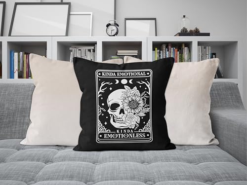 Gothic Skull Pillow Cover 18x18 - Witchy Tarot Card Flannel Throw Pillow Case
