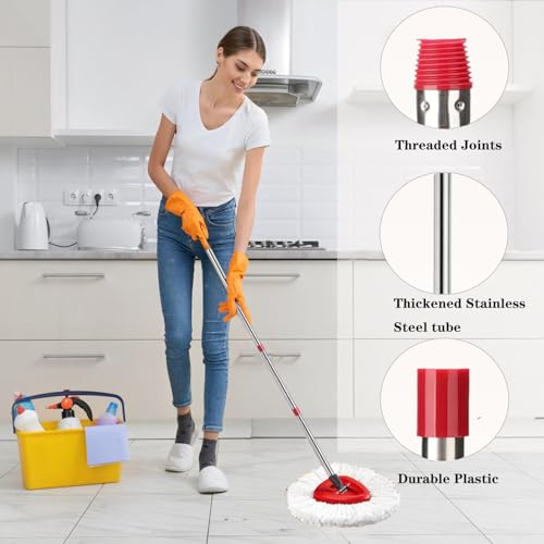 Fazlynyi Spin Mop Replacement Handle 30-58 inches - Red