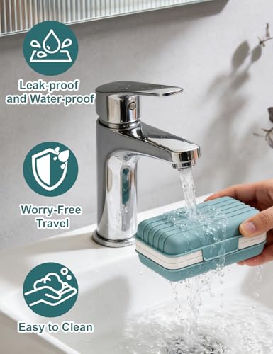 WUECO Leakproof Travel Soap Holder with Draining Tray - Blue