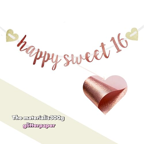 Happy Sweet 16 Banner - Rose Gold Birthday Party Decor