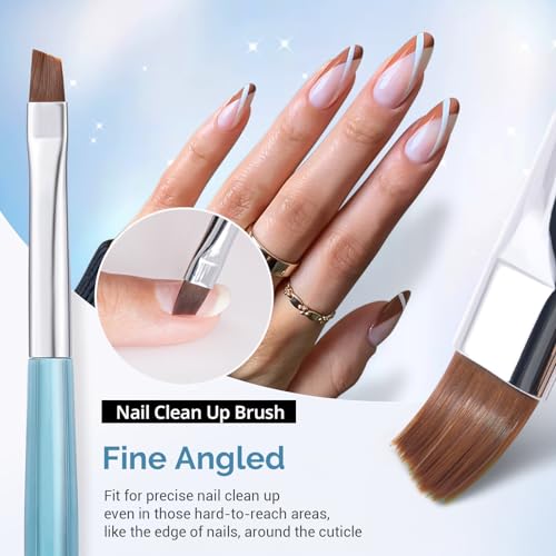 AIRSEE Nail Art Clean Up Brushes - 3 PCS Flat, Oval & Angled Blue Gel Polish Detail Brushes