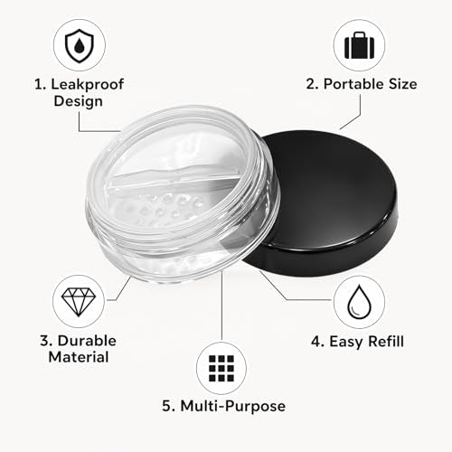 Chedin 4 Pcs Refillable Loose Powder Containers 10ml Travel Size