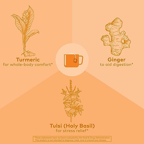Organic India Tulsi Turmeric Ginger Tea Bags - 18 Infusion Pack, Calming & Organic