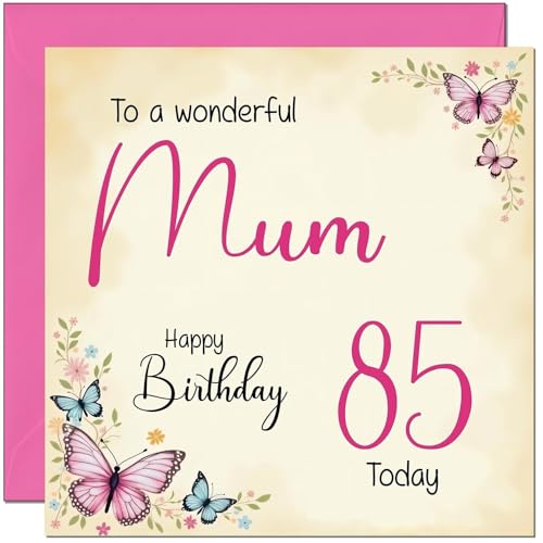 85th Birthday Card for Mum - Floral Butterfly Design
