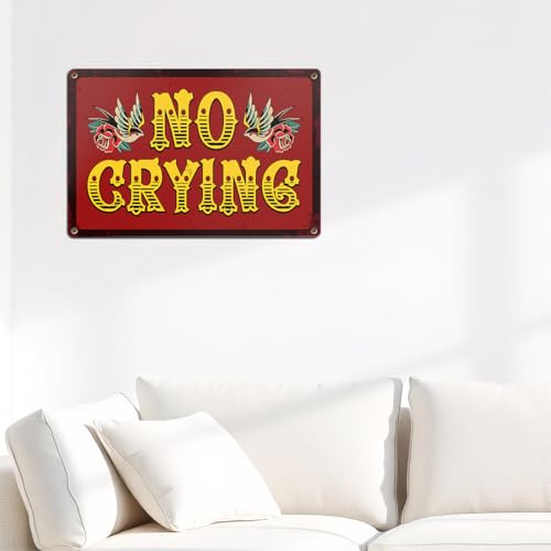 No Crying Tattoo Shop Metal Tin Sign - Retro Wall Decor, 8x12 Inch (Tattoo-A)
