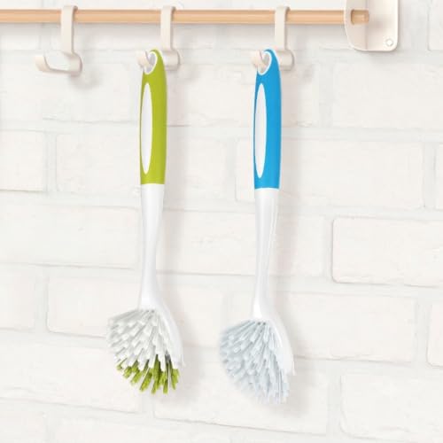 YeuDeuy Long Handle Dish Brush Set, 2-Pack Blue & Yellow Pot Scrubbers