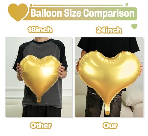 Vibzox 24-Inch Heart Foil Balloons 6-Pack Green Gold White Party Decor