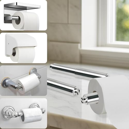 2PCS Adjustable Toilet Paper Holder Spring Rod - Durable Plastic Replacement Roller