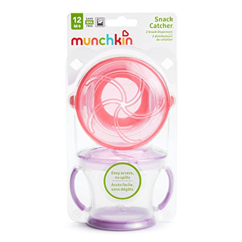 Munchkin Snack Catcher Toddler Snack Cup, Spill-Proof, 2-Pack, Pink/Purple