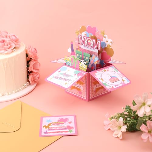 3D Birthday Pop-Up Card with Rhinestones and Envelope - Festive Gift