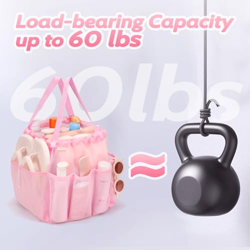 Famichan Mesh Shower Caddy with Drawstring - Portable Bath Organizer for College, Camping & Travel - Pink