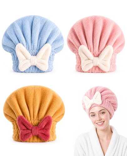 DAWZMR 3-Pack Microfiber Hair Towel Wrap, Super Absorbent Hair Turban