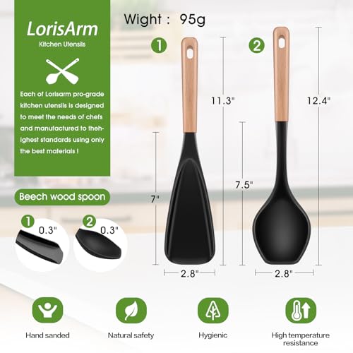 LorisArm Large Nonstick Silicone Spoonula with Wooden Handle - 11.2"