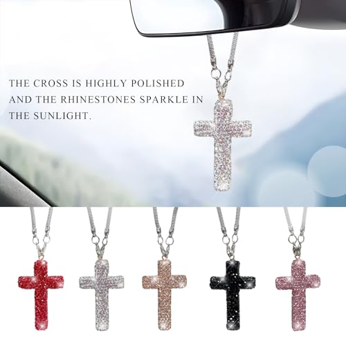 Crystal Rhinestone Cross Pendant for Rearview Mirror - Silver