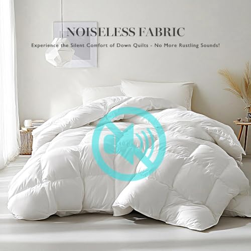 Martha Stewart White Goose Feather Down Fiber Comforter Twin Size- Lightweight Duvet Insert, Noiseless Fabric with 34oz Filled Luxury Cloud Fluffy Bed Comforter with 8 Corner Loops, White 68x90inch