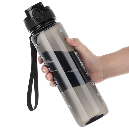 32oz Motivational Sports Water Bottle - Clear Black, BPA Free