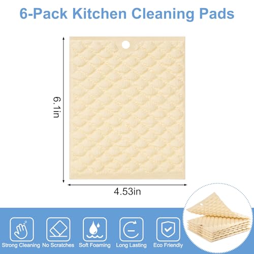 TIVERAIN 6PCS Beige Non-Scratch Dish Scrubber Set for Nonstick Pans & Glass Cooktops