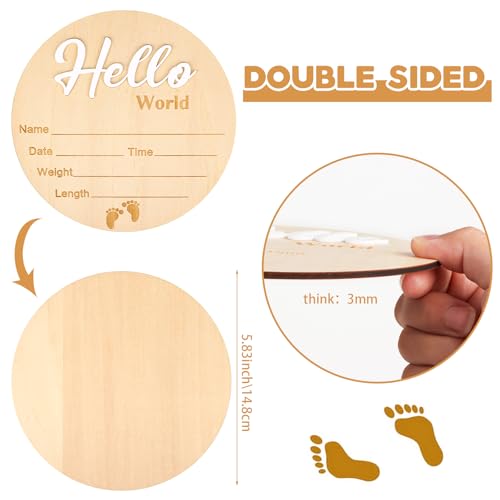 Wooden Baby Announcement Sign - Hello World Newborn Name Plaque