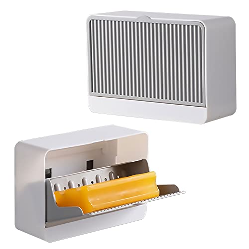 2 Pack Wall-Mounted Soap Holder for Shower - Adhesive Dust-Proof Soap Dish