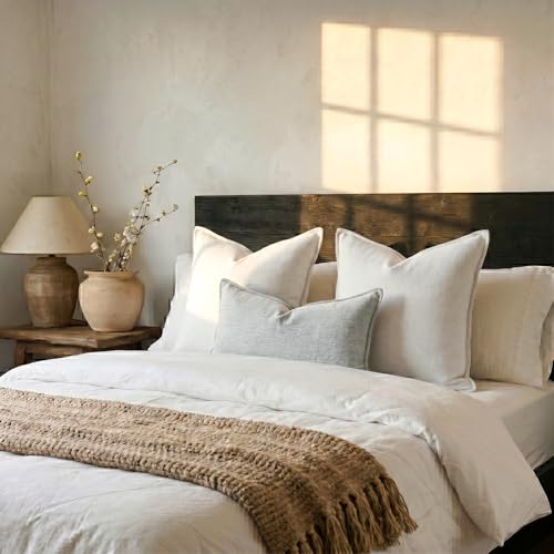 iPAHANA Pearl White Chenille Linen Throw Pillow Covers 18x18 Set of 2 - Boho Farmhouse Decor
