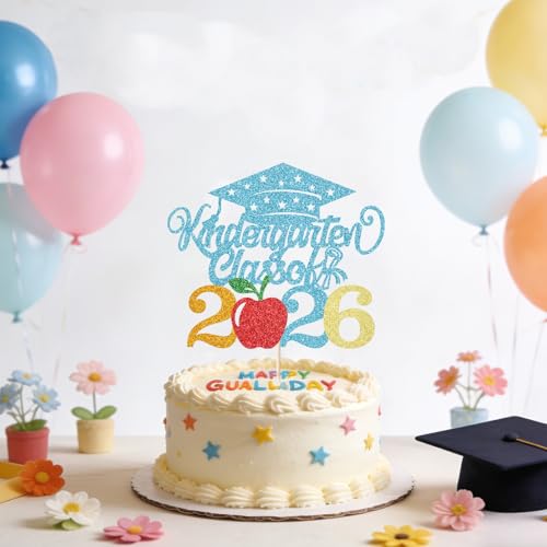 Class of 2026 Kindergarten Graduation Cake Topper Blue Party Decor
