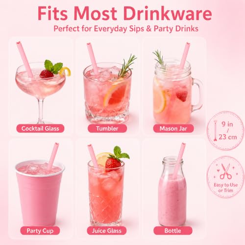 120PCS Heart Shaped Pink Straws - Individually Wrapped Disposable Straws for Parties