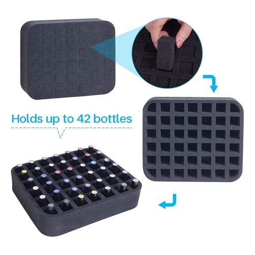Black Nail Polish Organizer Holder for 42 Bottles (15ml) - Foam Pad with Slots