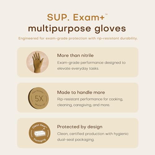 SUP Nitrile Exam Gloves, Powder-Free Disposable Gloves, Medium, Tan
