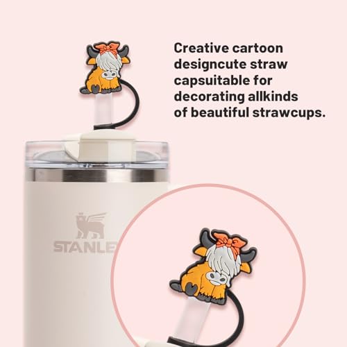 Highland Cow Silicone Straw Covers for 10mm Stanley Cup Straws - 6pcs