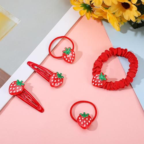 Strawberry Hair Clip and Hair Ties Set - 5PCS Cute Fruit Barrettes