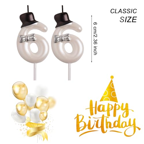 Elegant 66th Birthday Candle Set with Silver Bow & Hat
